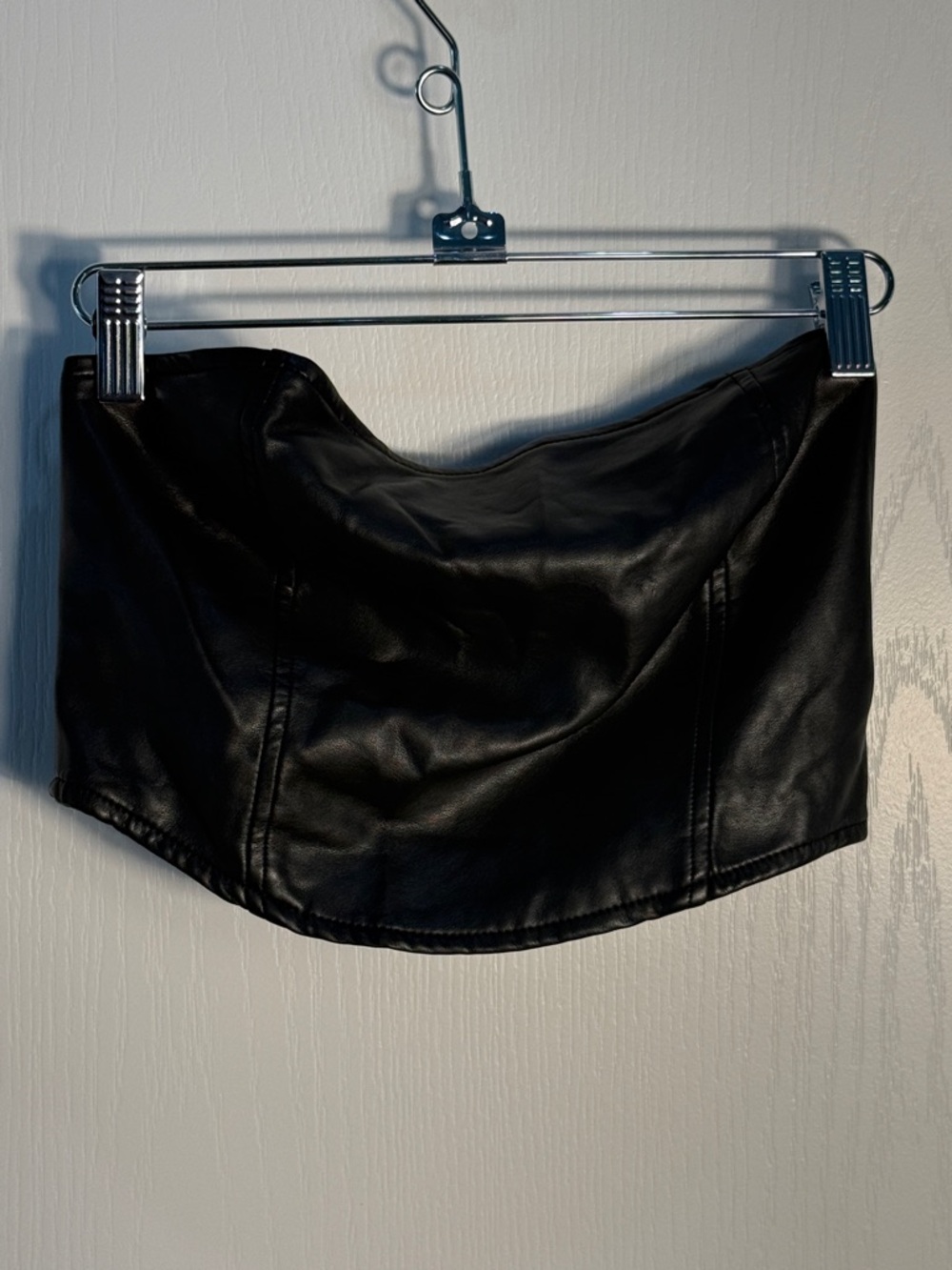 Kendall & Kylie Black Faux Leather Strapless Bustier Top Size S